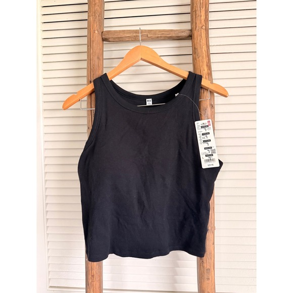 Uniqlo Tops - UNIQLO Black Ribbed Tank Bra Top Cropped Sleeveless Women Size L NWT